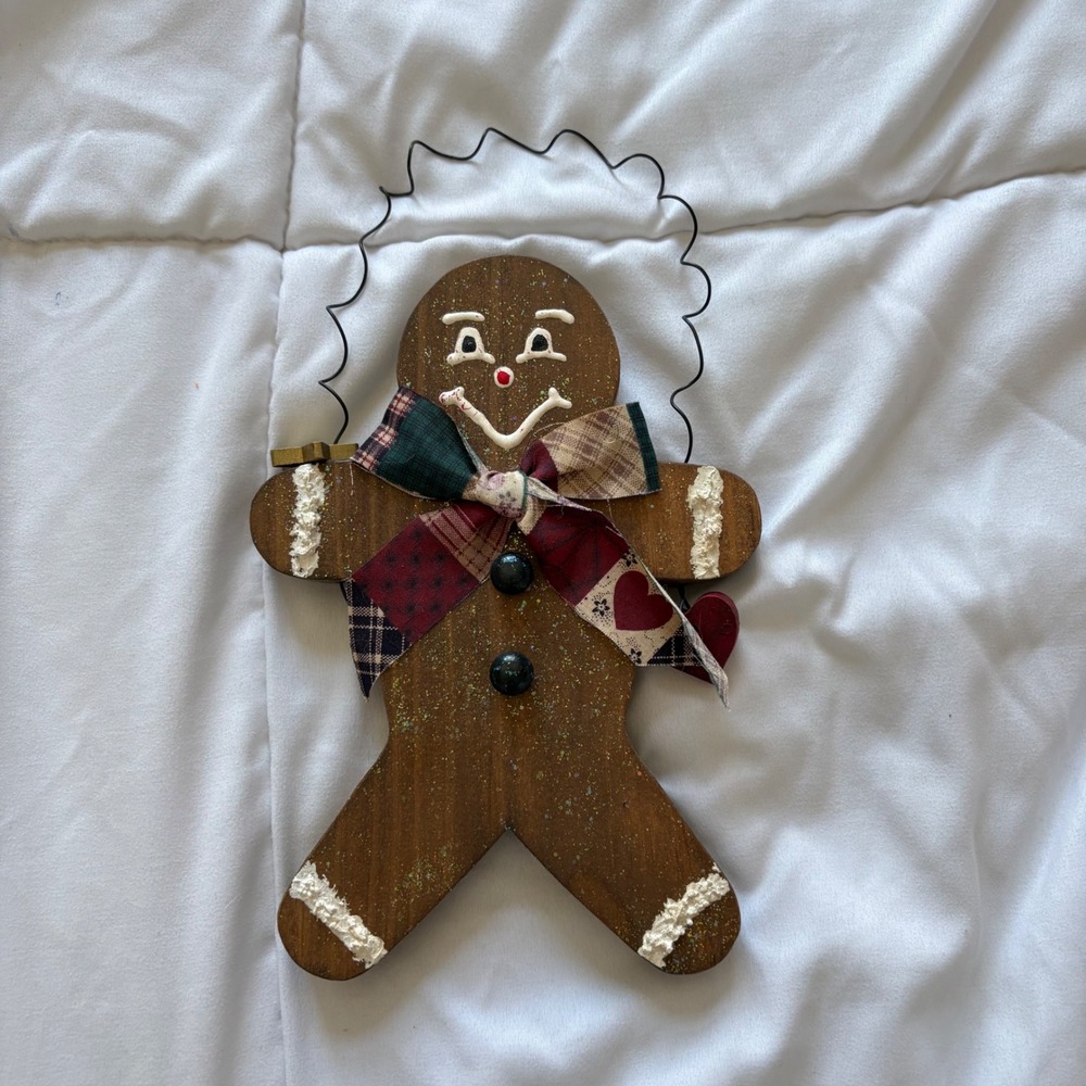 Rustic Wooden Gingerbread Man Wall Hanging Ornament Christmas Decor Primitive